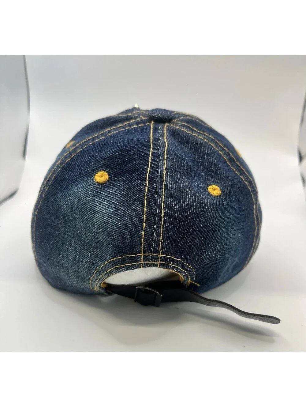 Rhinestone Cross Blue Denim Hat Distressed Studded Western Y2K Strapback Cap